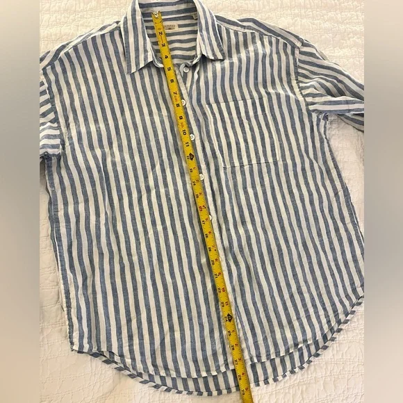 Faherty Laguna Linen blue white stripe M - Picture 8 of 12